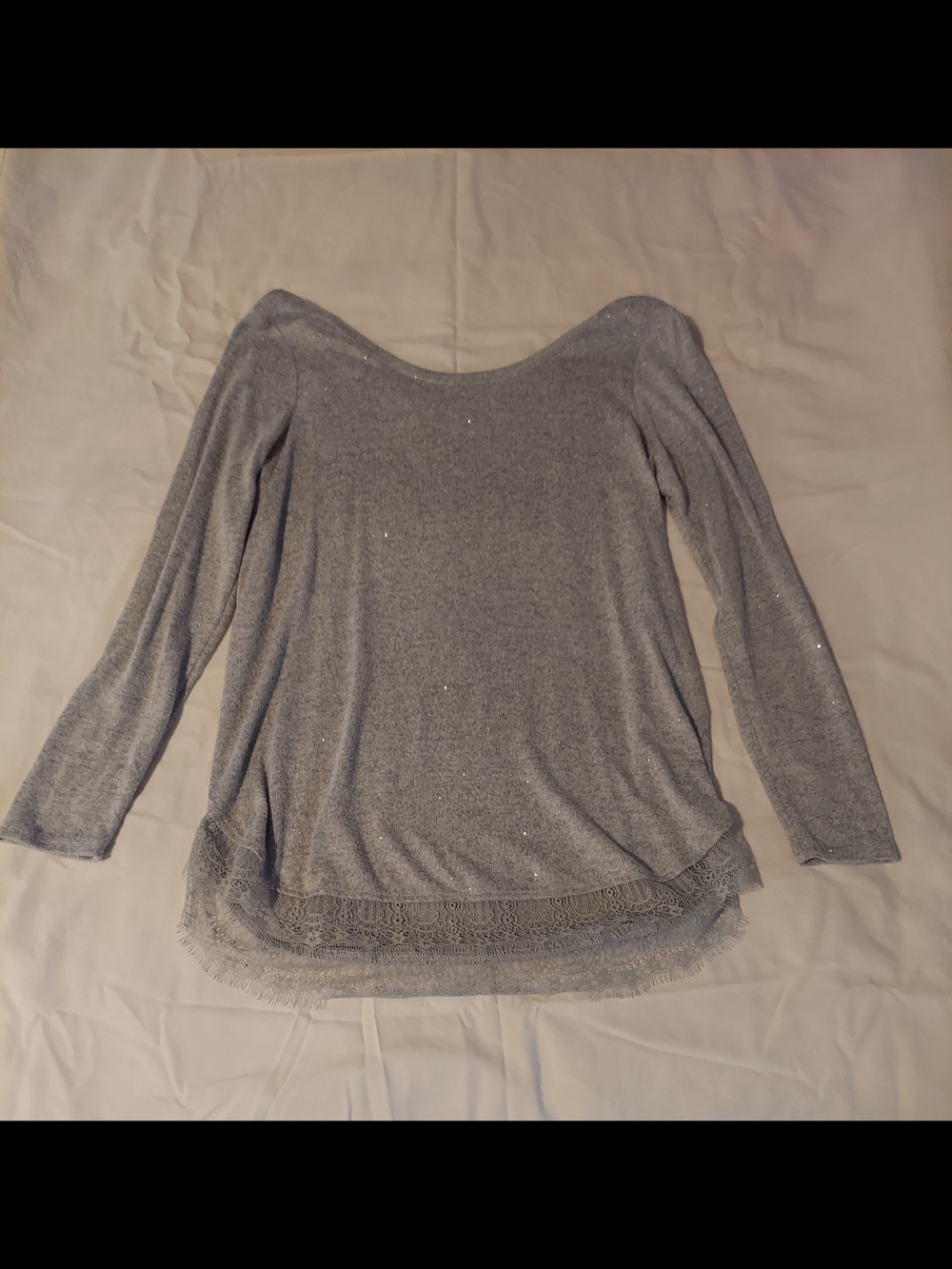 LC Lauren Conrad Silver Gray Knit Top with Subtle Sparkle